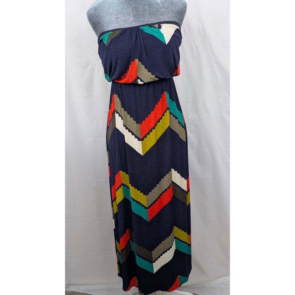 Three Pink Hearts Strapless Maxi Dress Women Small Chevron Boho Stretch